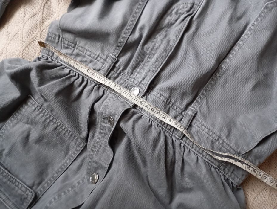 ZARA M szary luźny kombinezon dżinsowy sprany  denim cargo