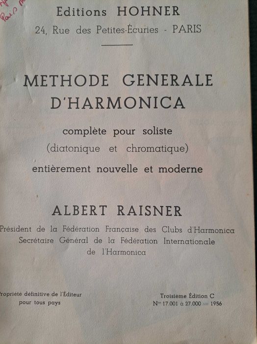 HOHNER - Mêthode Générale pour Harmonica - Albert Raisner