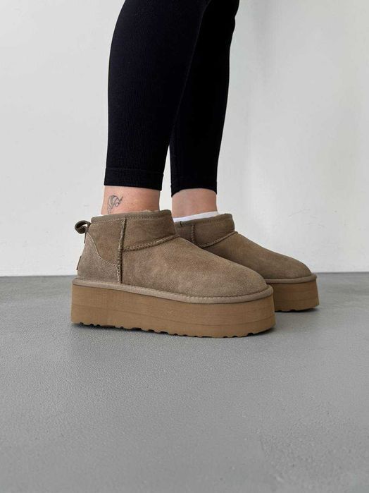 Уггі UGG Ultra Mini Platform XL Khaki premium натуральна замша і овчина