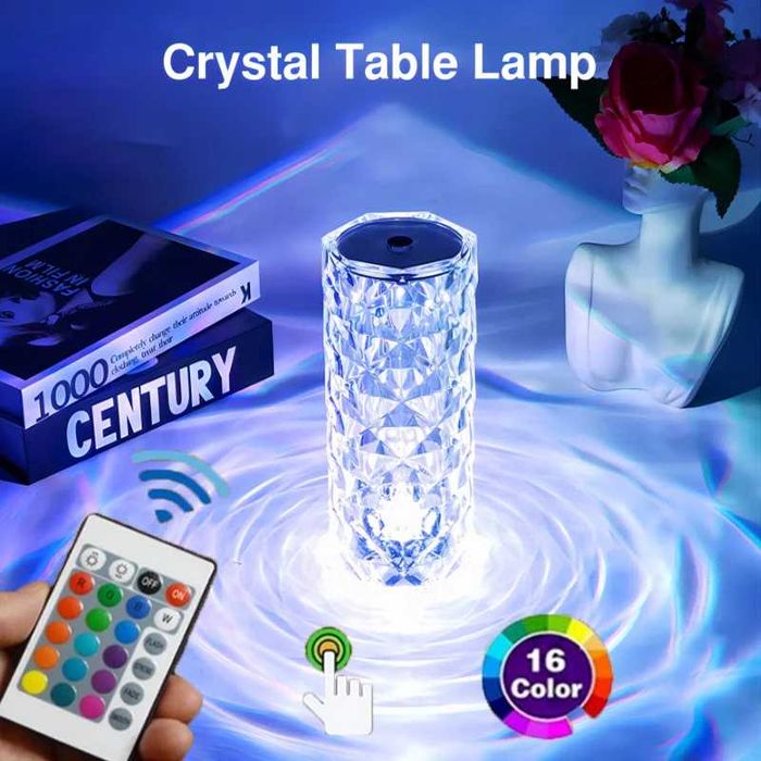 Сенсорная настольная лампа Роза ночник с пультом RGB Crystal Rose