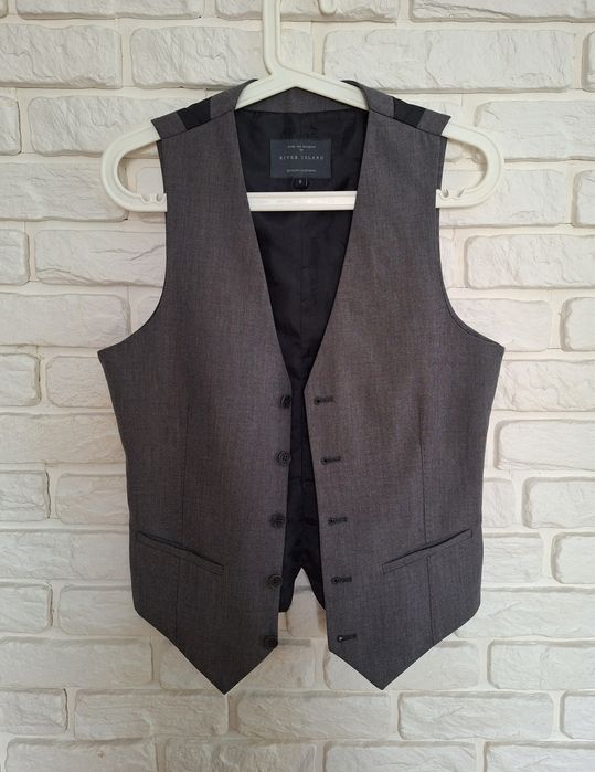 River Island Garniturowa Elegancka Męska Kamizelka Wiskoza