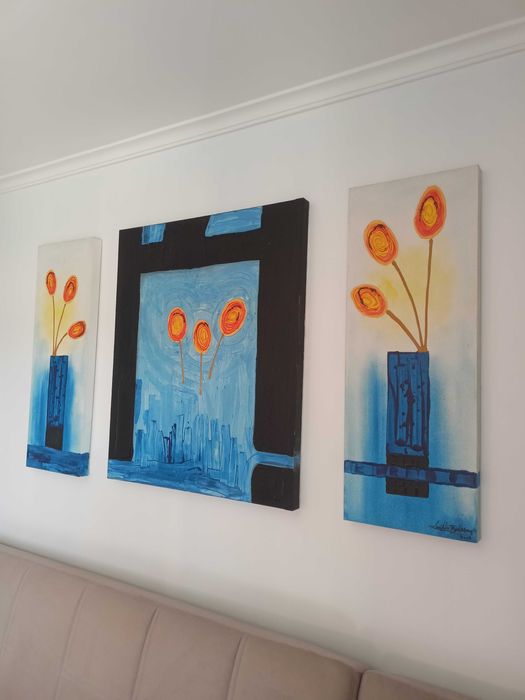 Tela/quadro azul com flores