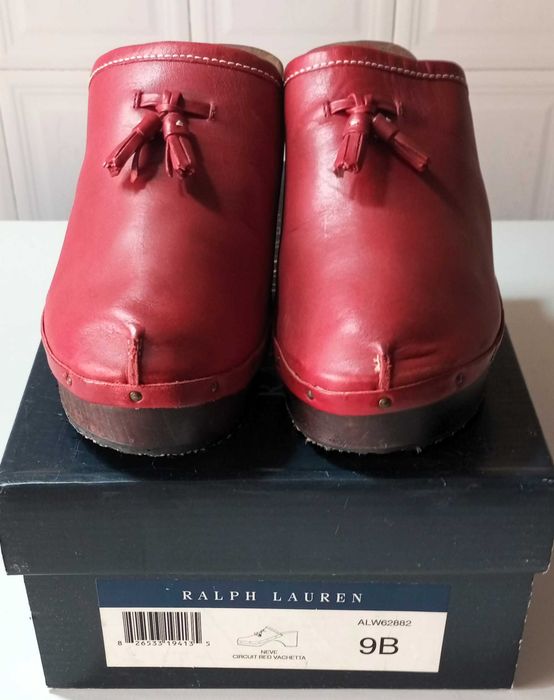 Socas / Clogs Ralph Lauren em Pele Vermelha e Madeira Maciça (Tam. 39.5 / 40)