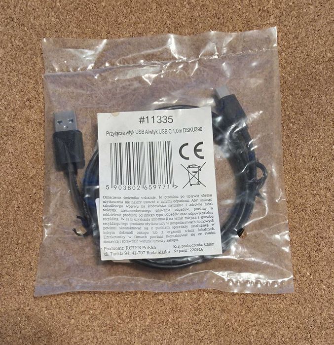 Kabel Usb A - Usb C Nowy dł. 1m