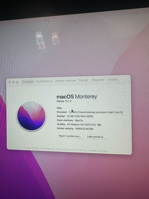 IMac 27” 2010 rok,Monterey 12.7.4