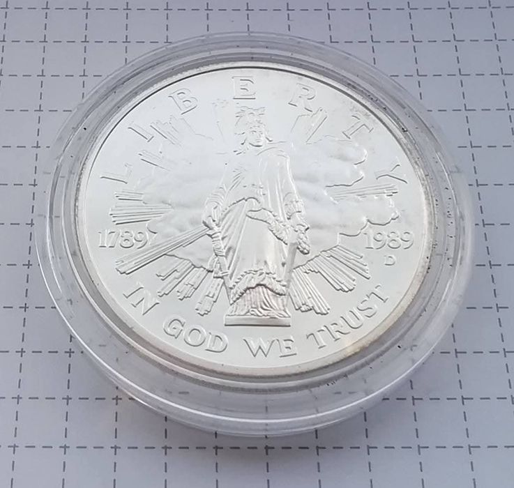 США 1 долар 1989р. (D). СРІБЛО. 200 років Конгресу. Денвер. Сертифікат