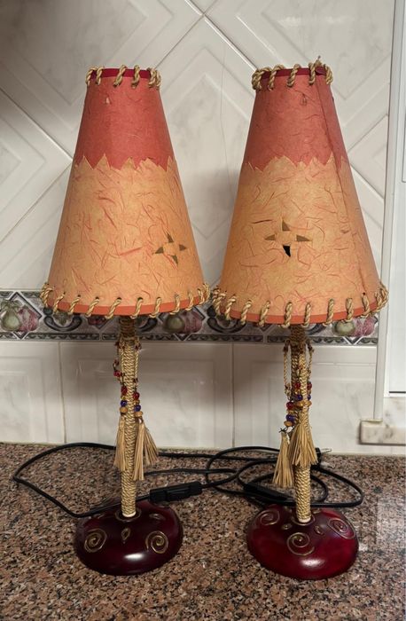 Par de Candeeiros de Mesa Artesanais – Estilo Étnico/Rústico