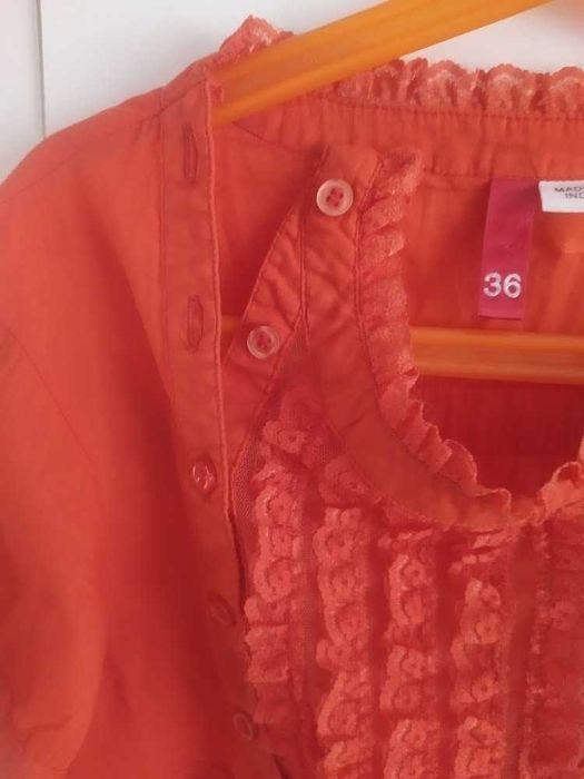 H&M bluzka pomarańczowa z koronką 36 S