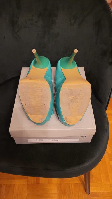 buty zielone turkusowe koturny szpilki na obcasie