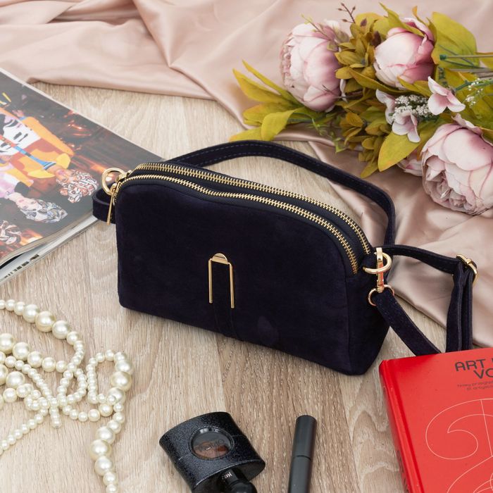 VERA PELLE torebka zamszowa listonoszka z paskiem V712 granatowa