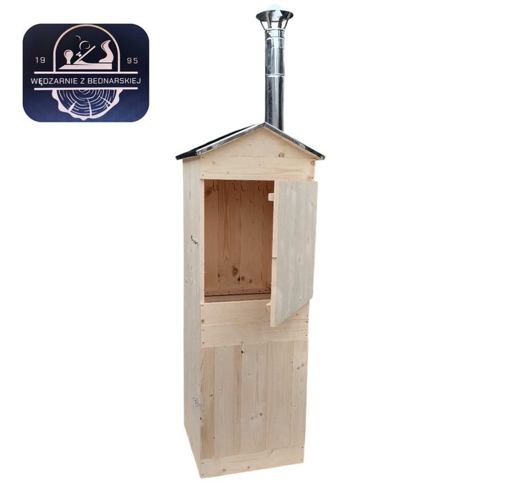 Wędzarnia drewniana ogrodowa DUŻA dach i komin NIERDZEWNY 50x50X140