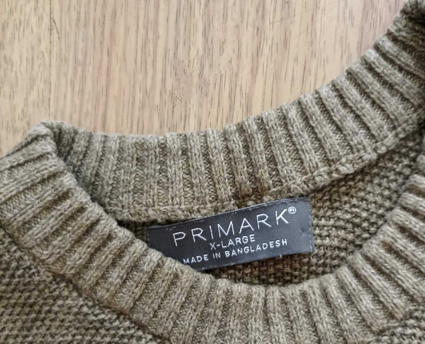 Primark bawełniany sweter basic regular XL khaki oliwkowy