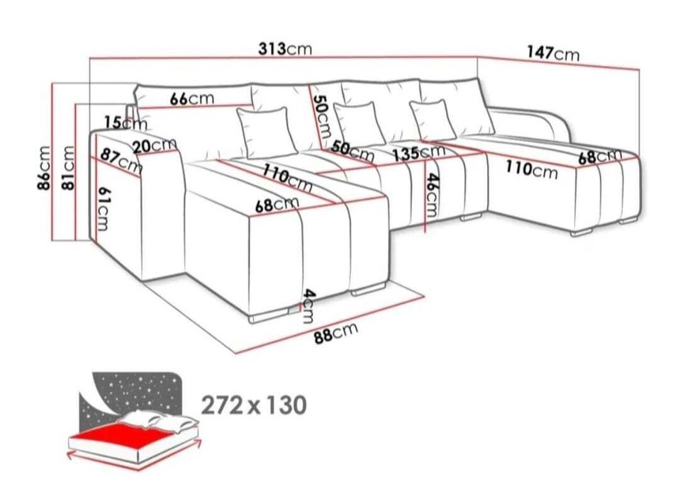 Sofá cama em U em bom estado de conservação