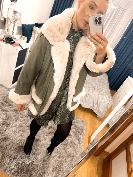 Kurtka zimowa khaki z futerkiem chicaca M/L