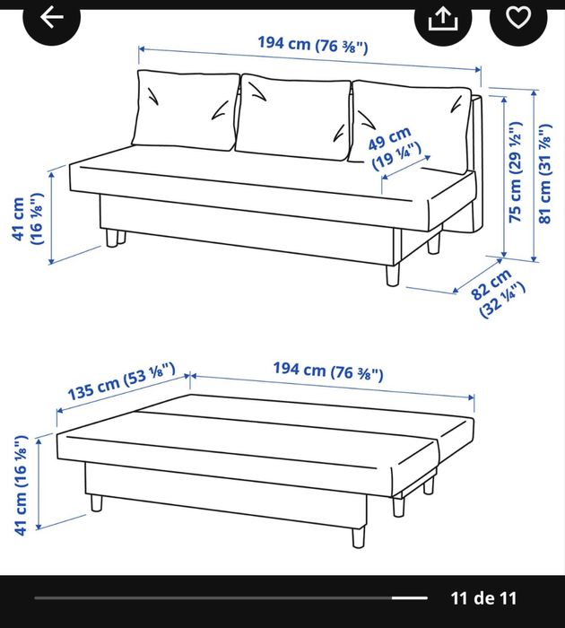 Sofa cama cinza ikea