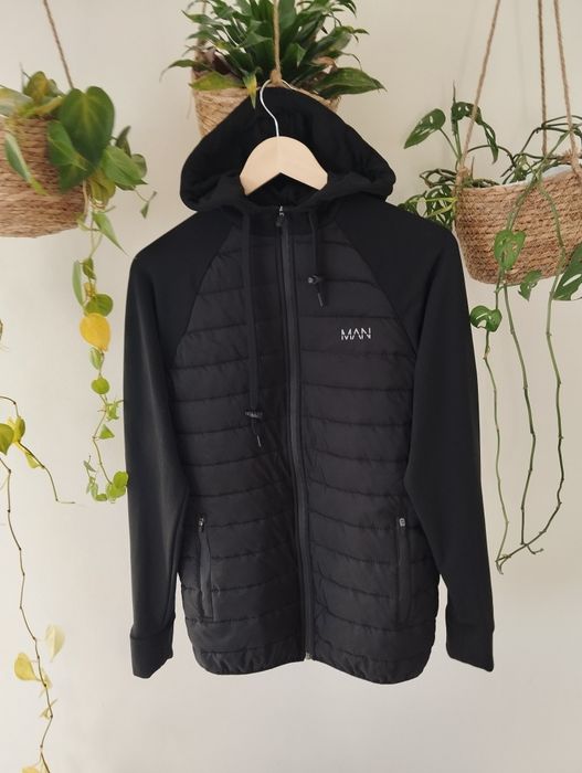 Męska kurtka, bluza pikowana, z kapturem, czarna r.S Man Active
