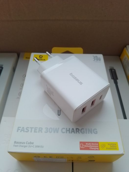 Зарядка Baseus 30w(тайпС+юсб+юсб)швидка зарядка
