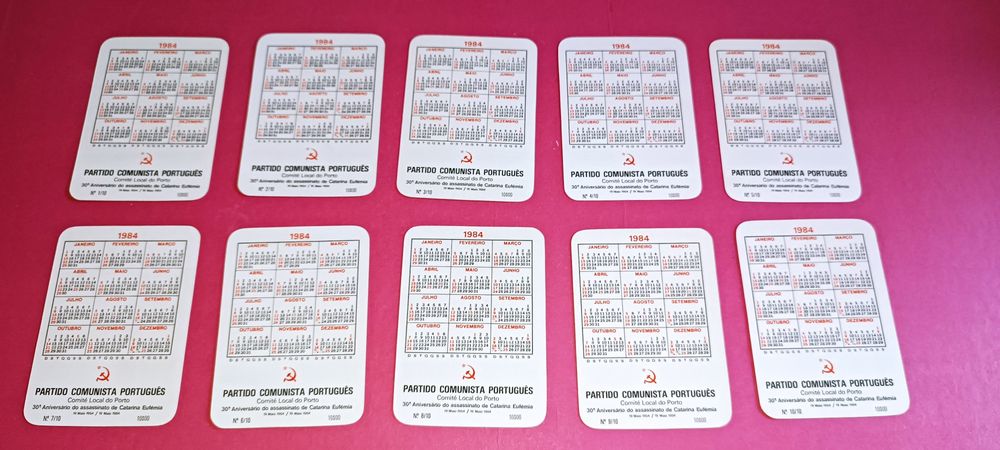 Raros e antigos calendários de bolso do partido comunista português