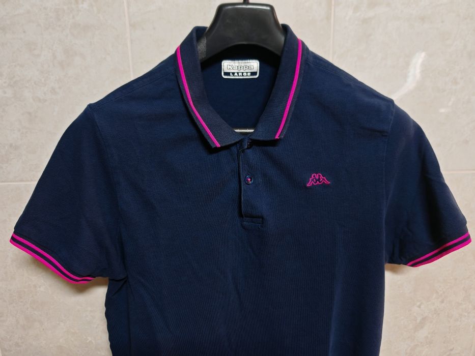 Polo Kappa azul Marinho com riscas fuscia