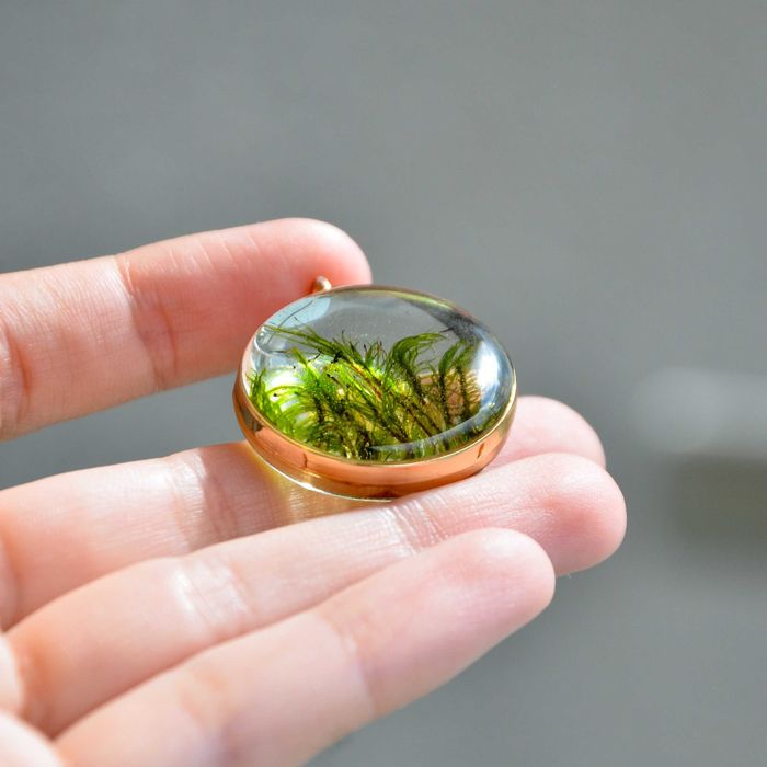 Wisiorek okrągły z mchem - kolor złoty