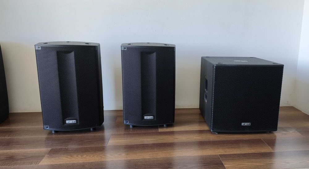 Nagłośnienie DJ Kolumny FBT PROMaxX 112A,  FBT Subline 115SA + Pokrowce, Statywy, (Użyte 1 raz)