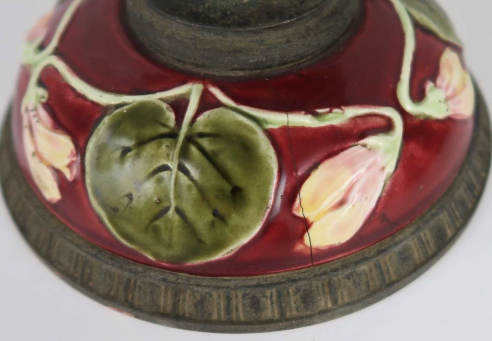 Candeeiro a Petróleo Arte Nova - Cerâmica Majólica Séc. XIX