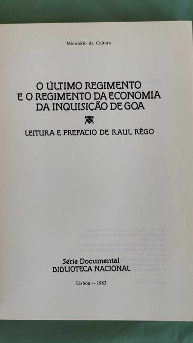 O Ultimo Regimento e o Regimento da Economia da Inquisicao de Goa (1983) | Biblioteca Nacional.