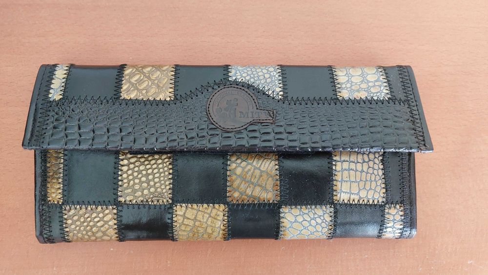 Carteira Feminina em Pele Genuína Mitty - Estilo Patchwork / Croco