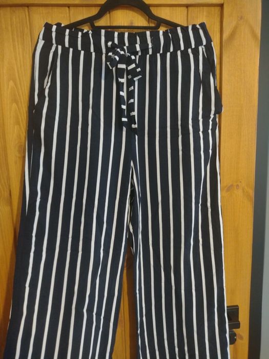 Spodnie w paski szerokie viskoza H&M XL wysoki stan