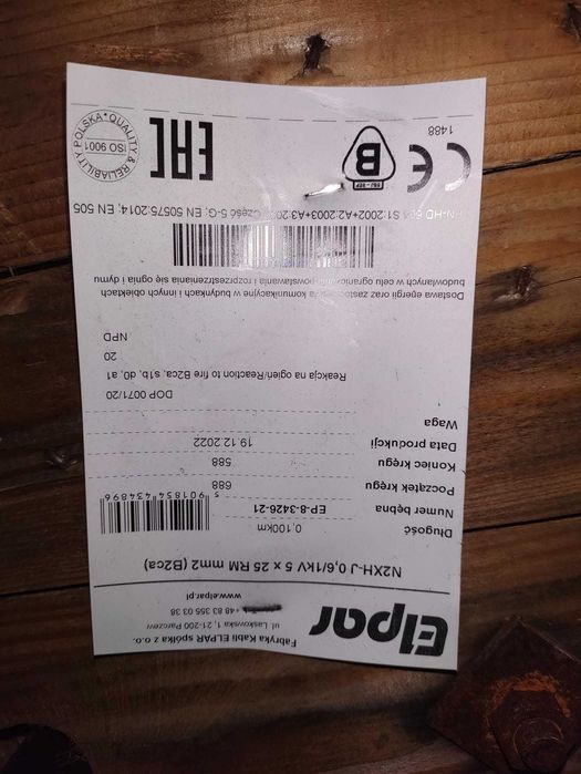 Przewód N2XH-J 0,6/1kV 5x25 RM (B2ca)