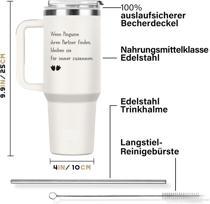 Kubek termiczny 1200 ml, stal nierdzewna, szczelny, biały pingwin