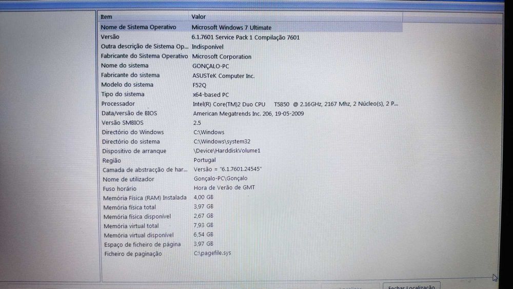 PEÇAS - ASUS F52Q computador portátil para peças64738608122243123