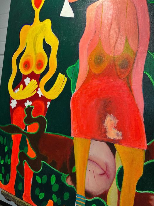 Duży Obraz 100x80 cm – Surrealizm / Art Brut, Akty, Psy, Nowoczesny