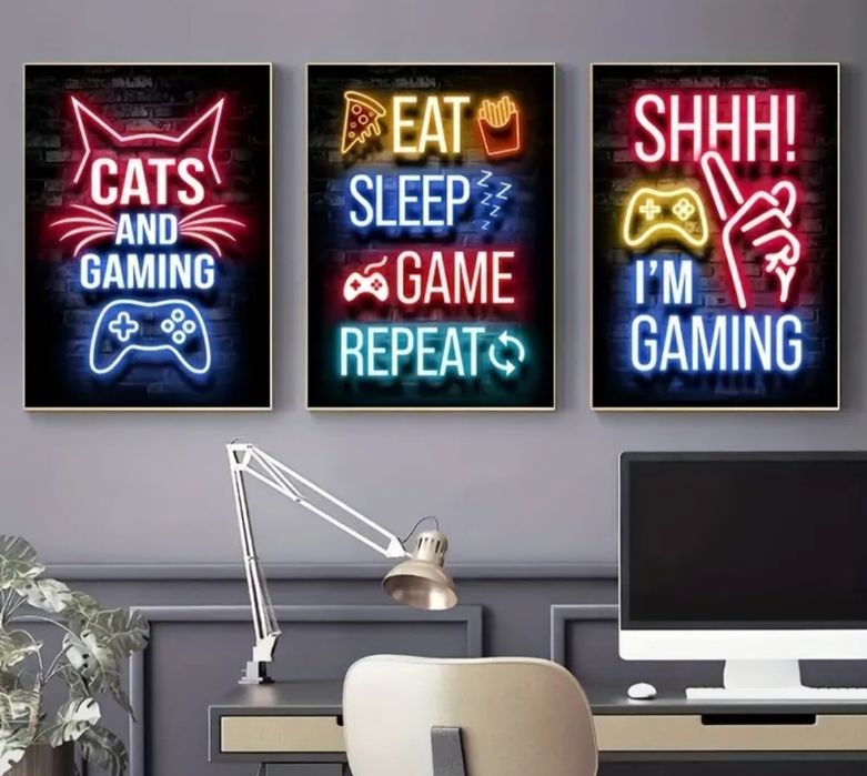 Zestaw Plakatów w Ramie Neon Gamerskie