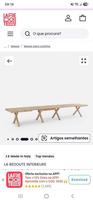 Mesa extensora, 18 lugares, para sala de jantar ou área externa. Mínimo 6 lugares, máximo 18.