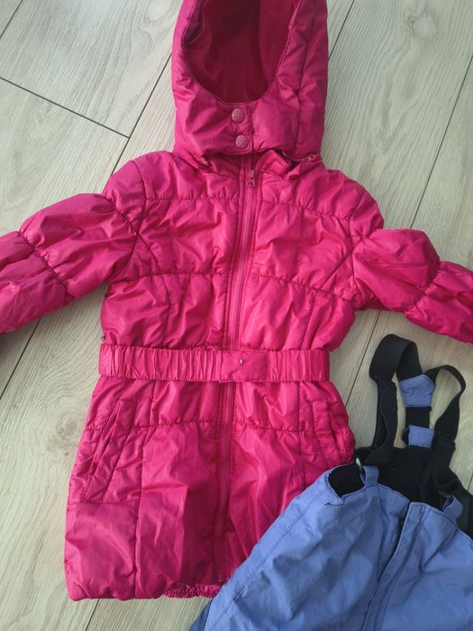 Komplet zimowy na śnieg spodnie narciarskie na szelkach kurtka zimowa