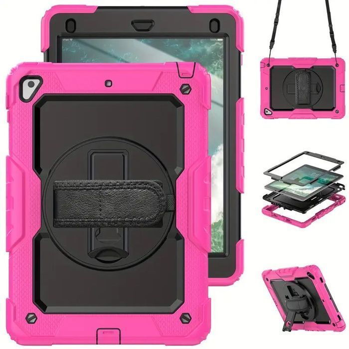Etui do iPad 9.7" 2017/2018 z Uchwytem i Paskiem na Ramię Różowe