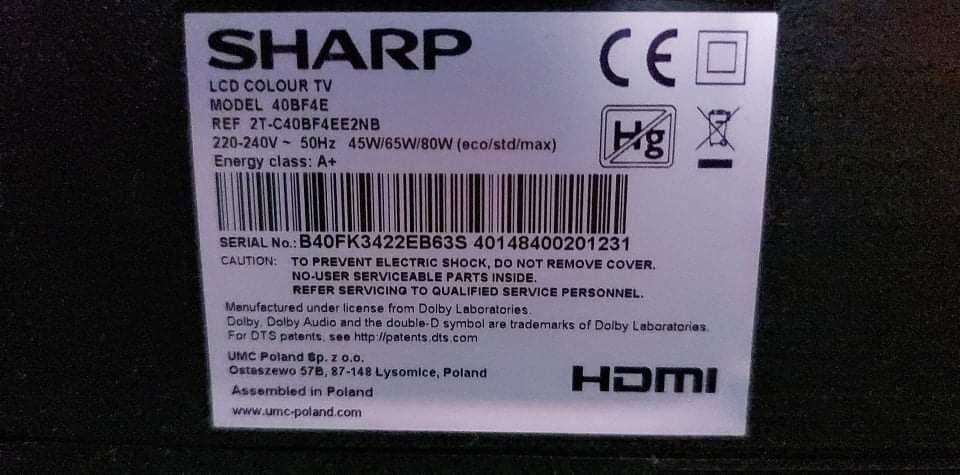 Telewizor Sharp 40BF4E na czesci