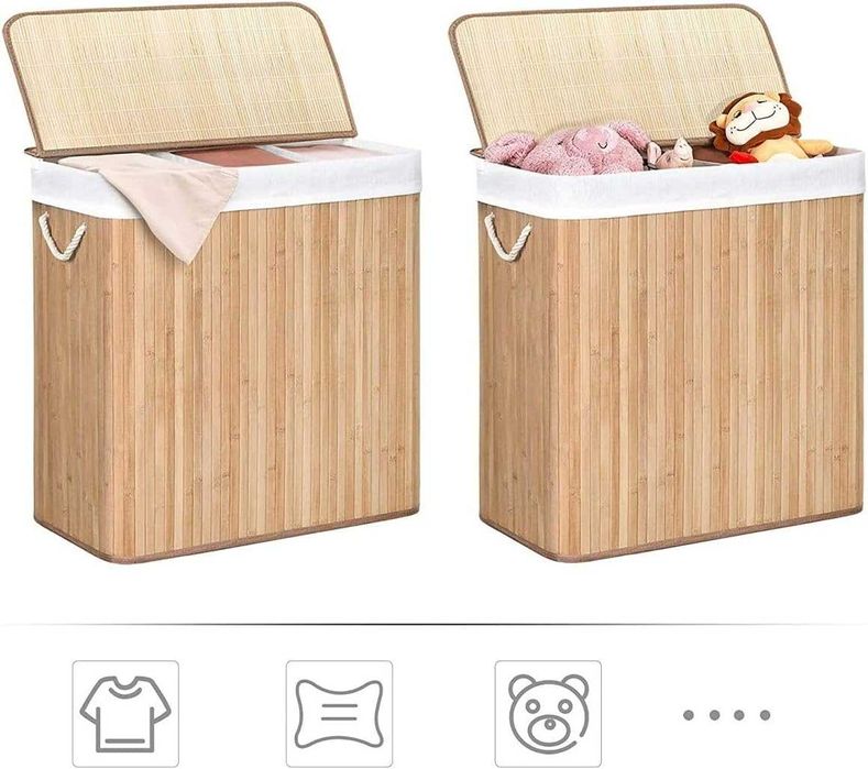 kosz na pranie z bambusa 3 przegródki 150 l LCB091N01