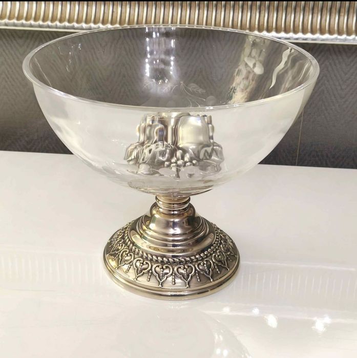 Centro de mesa / Fruteiro Cristal e prata 925 Topazio , assinado !