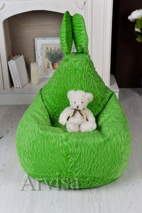 Бескаркасное Детское кресло груша ЗАЯЦ. Мягкий пуфик been bag, оптом