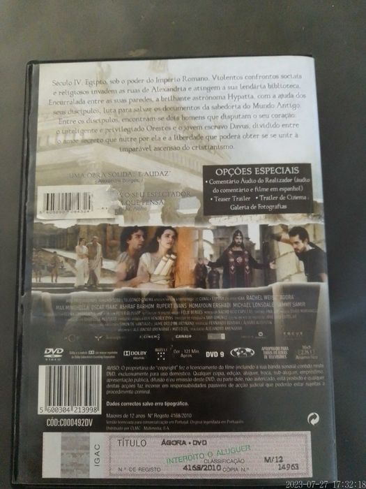 DVD Ágora Filme Com Rachel Weisz de Alejandro Amenábar Legendado PORTG