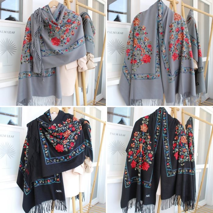 Теплий кашеміровий шарф з шовковою вишивкою, 15 кольорів