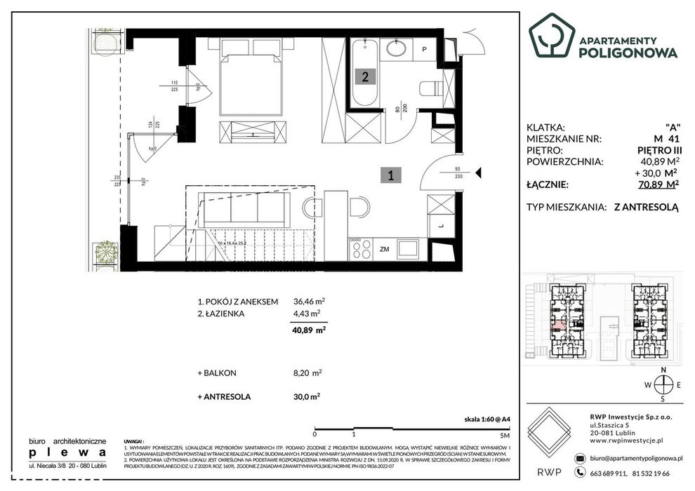 2-pokojowe mieszkanie 70m2 + balkon Bez Prowizji