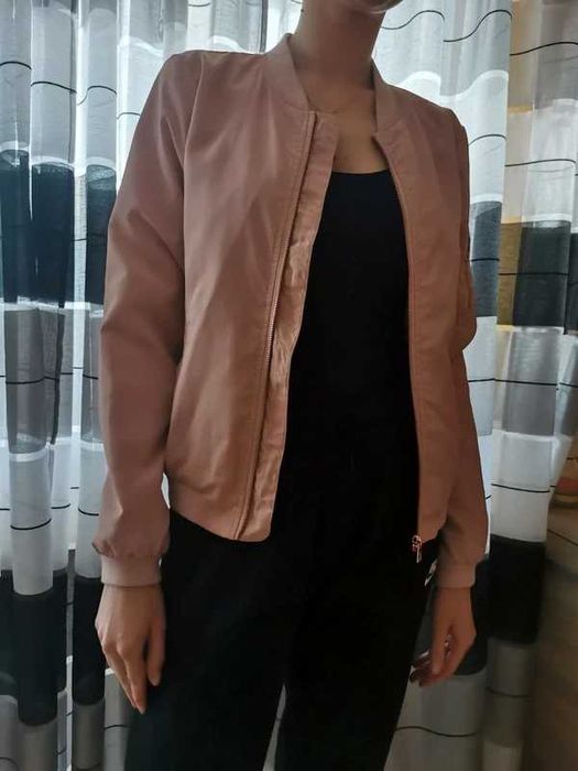 Only kurtka bomberka, różowa, złoty suwak, roz S