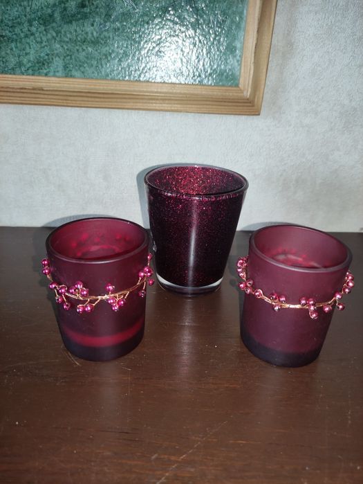 Набір підсвічників бордові новорічні декор