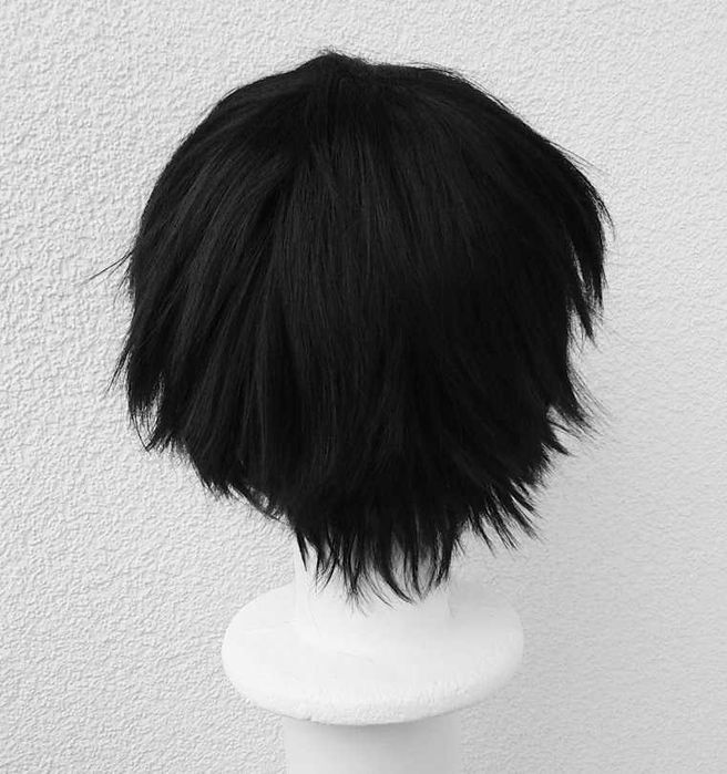Męska krótka czarna peruka z grzywką cosplay wig czarny krótki wig