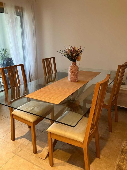 Mesa vidro carvalho 100 x 200