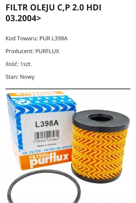 Filtr oleju  L398A