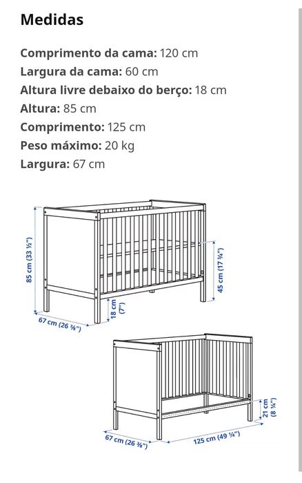 Conjunto 3 peças Cama grades/Berço Sundvik IKEA + Colchão